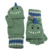 Picture of FlapjackKids Knitted Fingerless Gloves With Mitten Flap - Dino Green