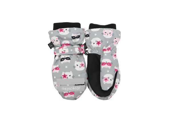 Picture of FlapJackKids Kids Water Repellent Ski Mittens - Cat (Grey)