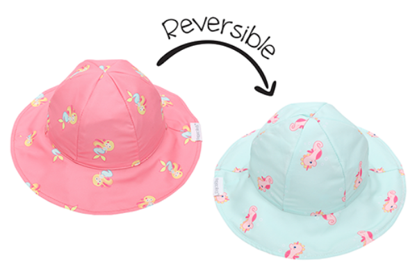 Picture of FlapJackKids Reversible Baby & Kids Patterned Sun Hat - Mermaid | Seahorse