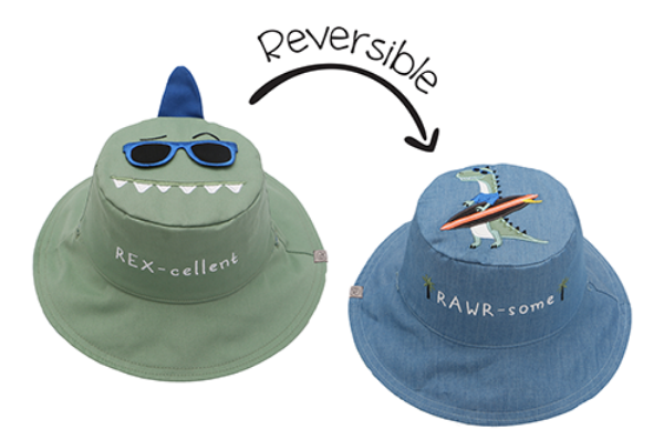 Picture of FlapJackKids Reversible Baby & Kids Sun Hat - Dinosaur & Surfer Dino