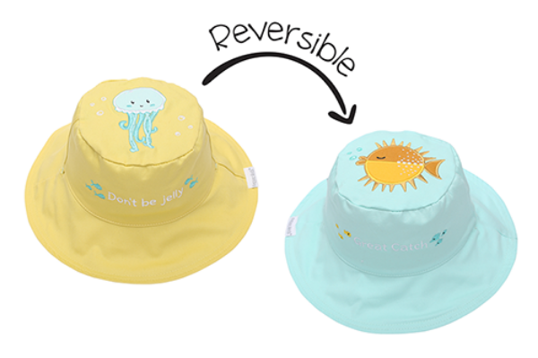 Picture of FlapJackKids Reversible Baby & Kids Sun Hat - Fish & Jellyfish